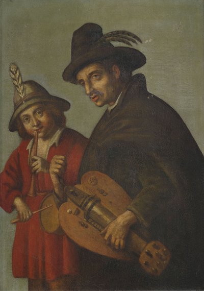 Hurdy-Gurdy Player and Drummer by Unbekannt Unbekannt